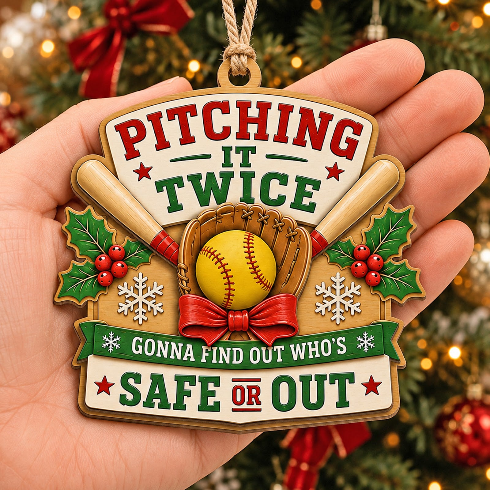 Softball Glove Wood Christmas Ornament