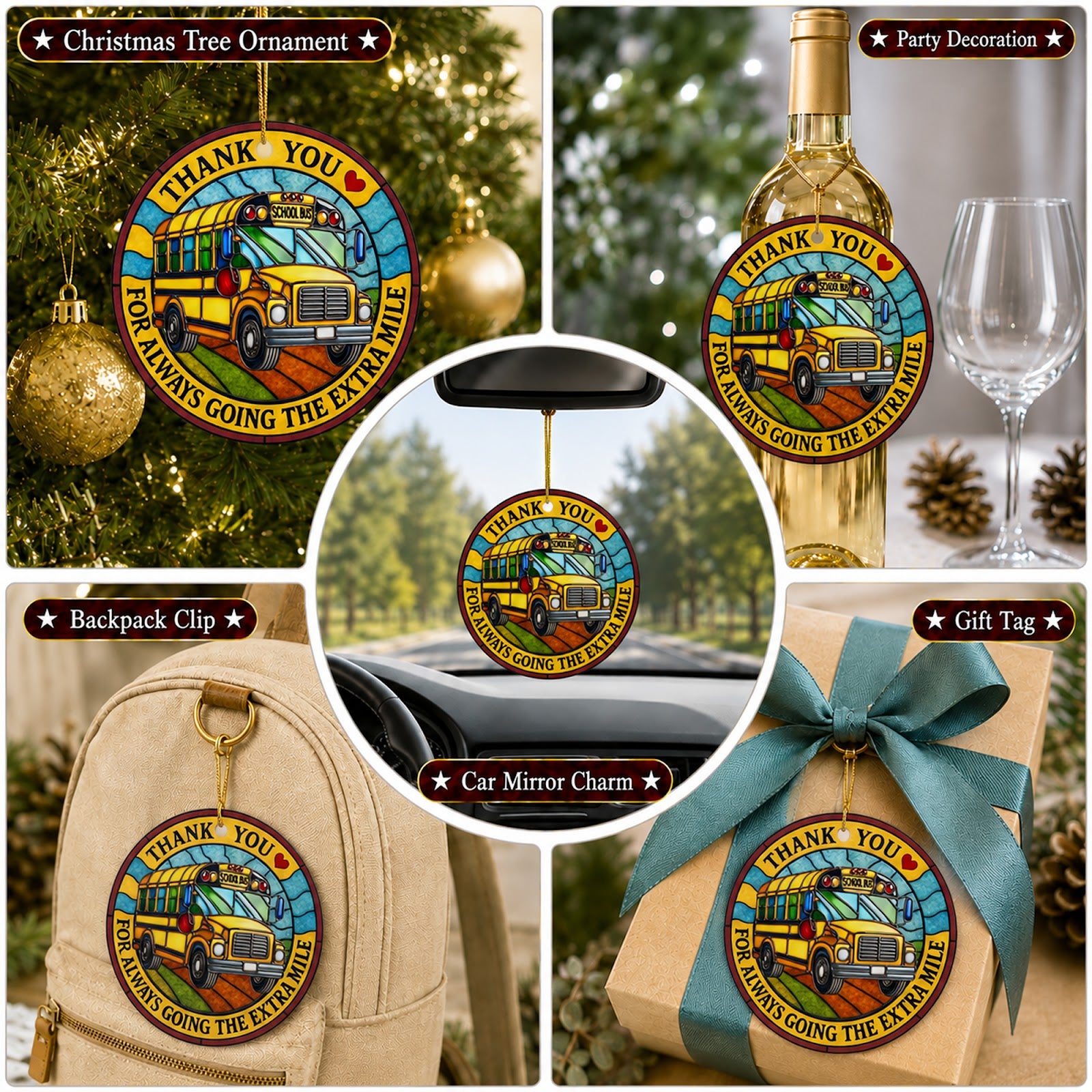 Bus Driver Christmas Ornament, School Thank You Gift, Ceramic Hanging Tree Decoration