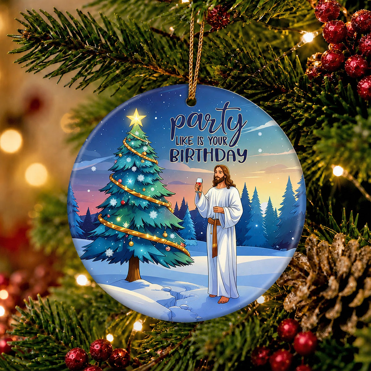 Religious Christmas Ornament, Reason For The Season Gift, Ceramic Hanging Tree Decoration