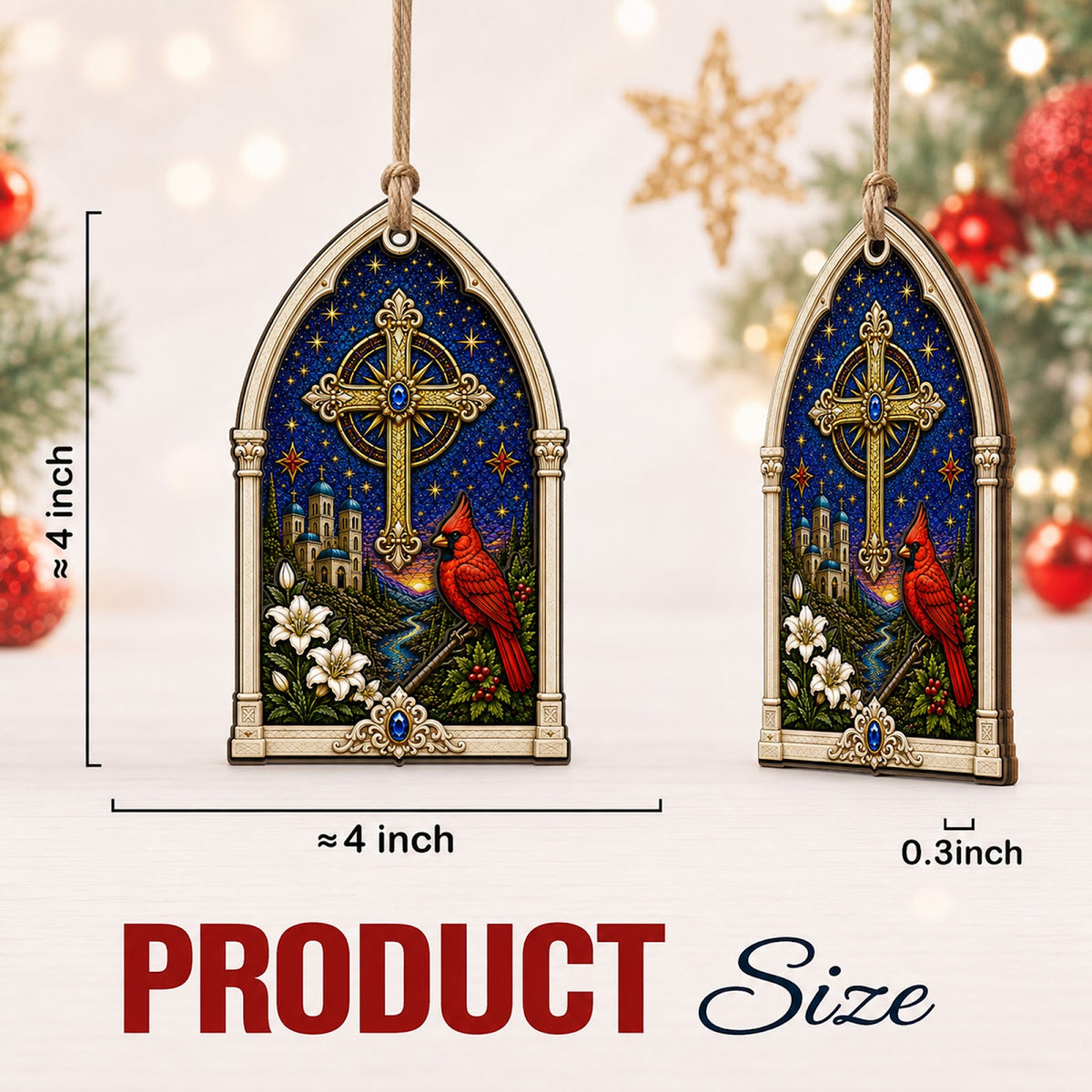 Cardinal And Cross Christmas Ornament, Faith Sympathy Gift, Wood Hanging Tree Decoration