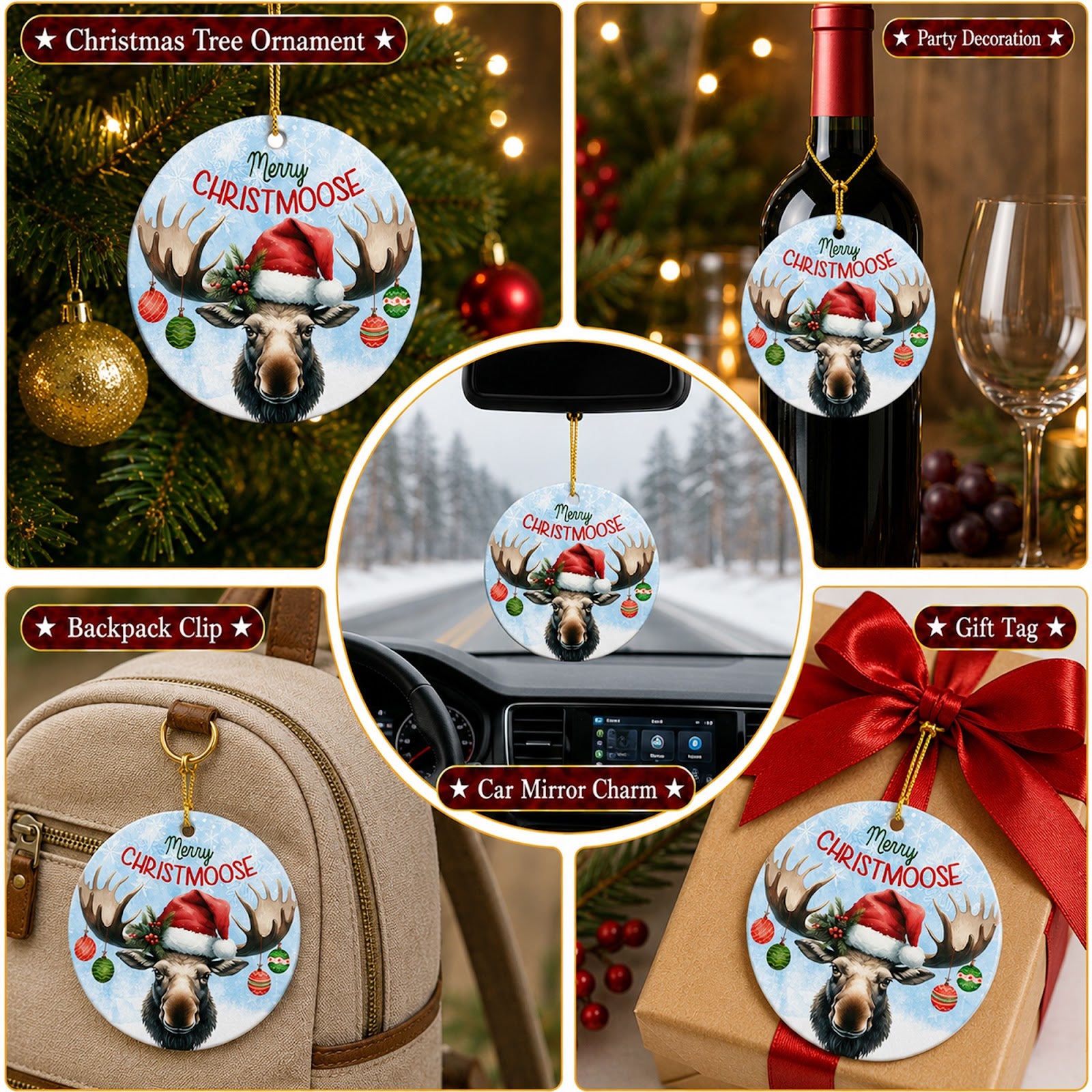 Moose Christmas Ornament, Merry Christmoose Cabin Gift, Ceramic Hanging Tree Decoration