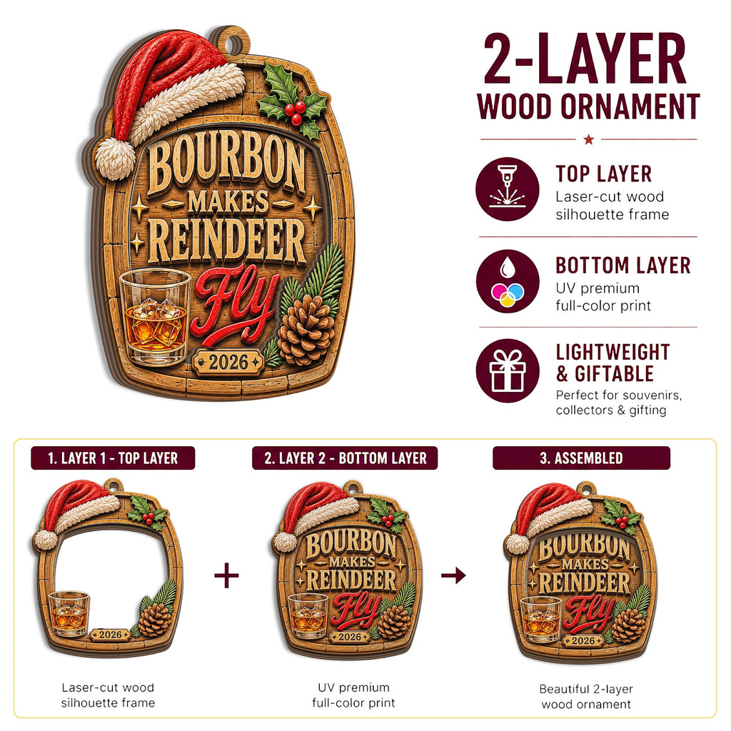 Bourbon Wood Christmas Ornament