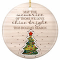 Five Lines of Remembrance on Bleached Woodgrain Above a Folk Art Tree With a Red Star. Ceramic Keepsake.