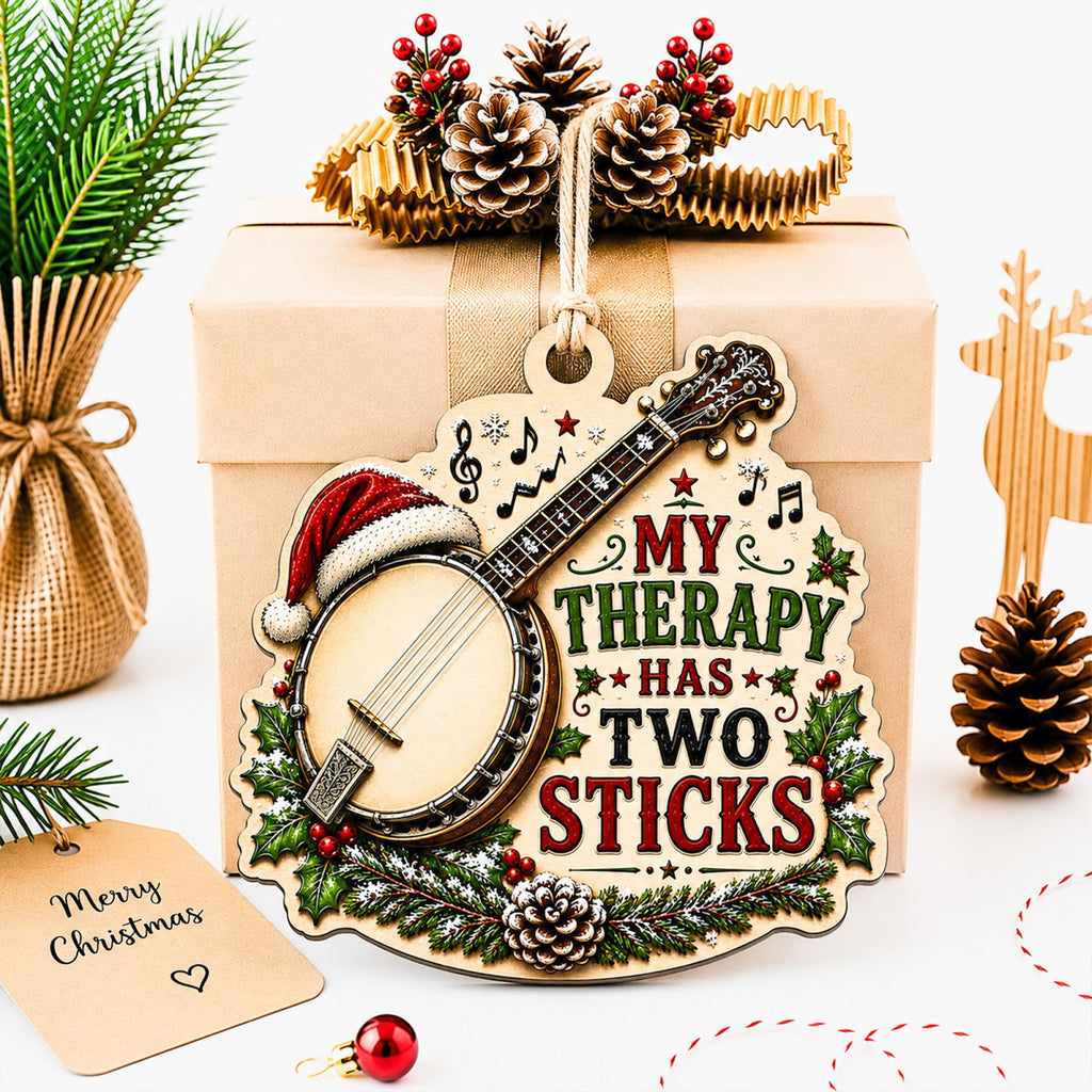 Banjo Christmas Ornament, Stocking Stuffer For Country Music Fan, Wood Hanging Tree Decoration