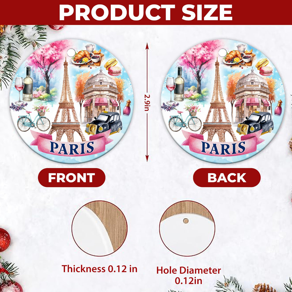 Paris Christmas Ornament, France Travel Souvenir Gift, Ceramic Hanging Tree Decoration