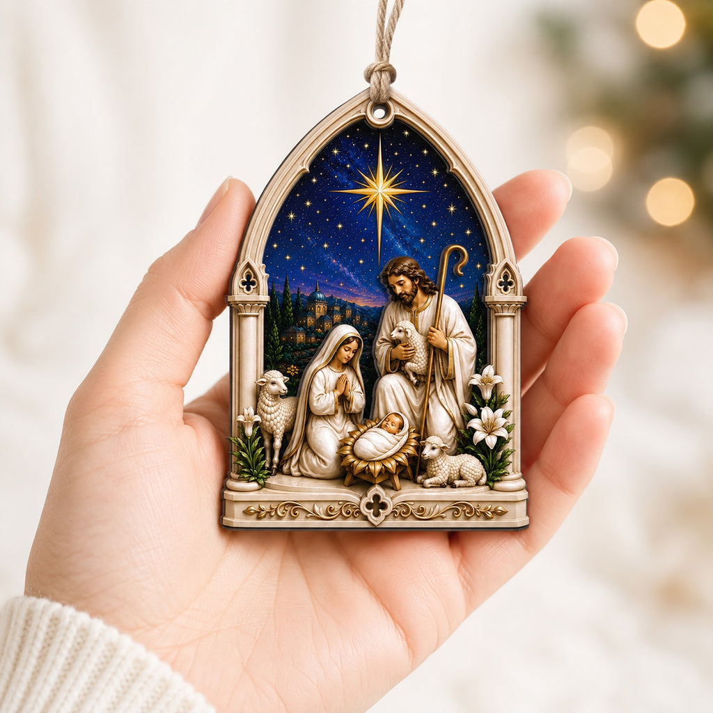 Nativity Scene Christmas Ornament, Religious Gift For Christian, Wood Hanging Tree Decoration