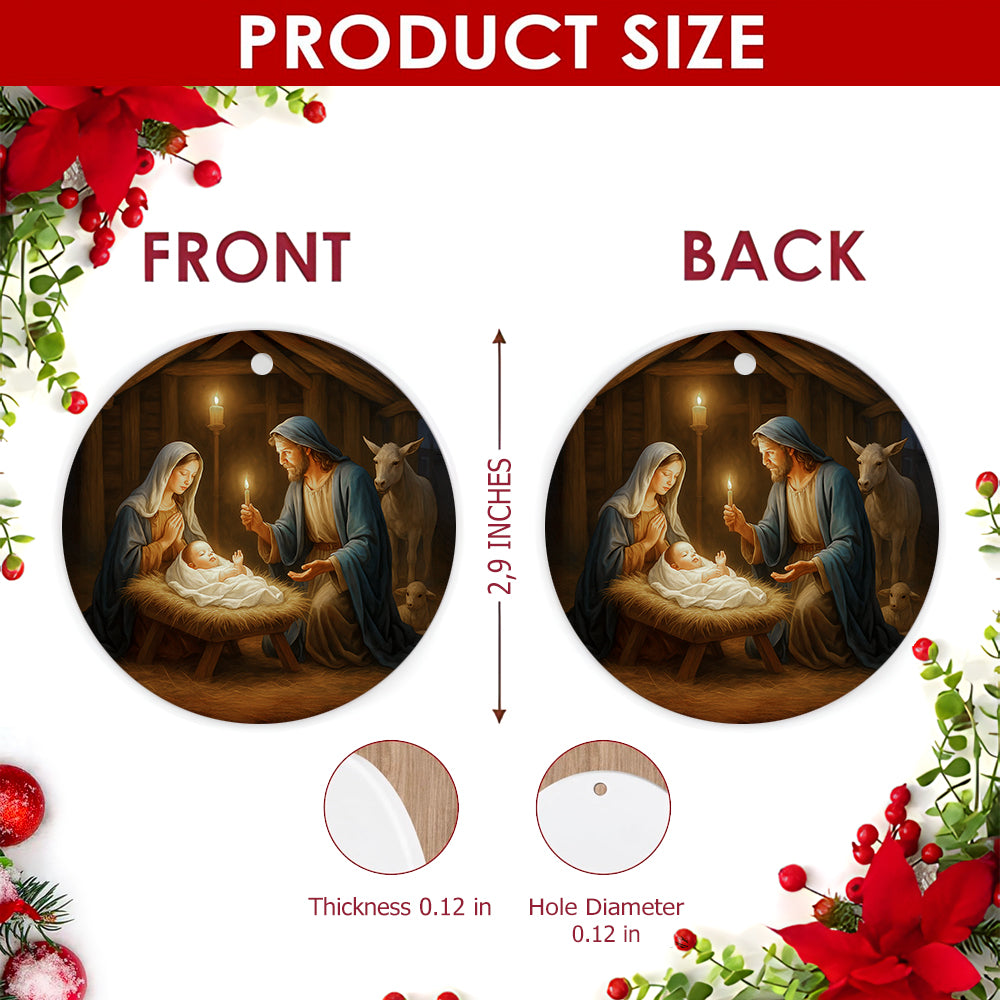 Nativity Christmas Ornament, Painted Manger Scene Faith Gift, Ceramic Hanging Tree Decoration