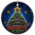 A Christmas tree built from circuit boards. Glazed ceramic keepsake for IT technicians, sysadmins and help desk staff.