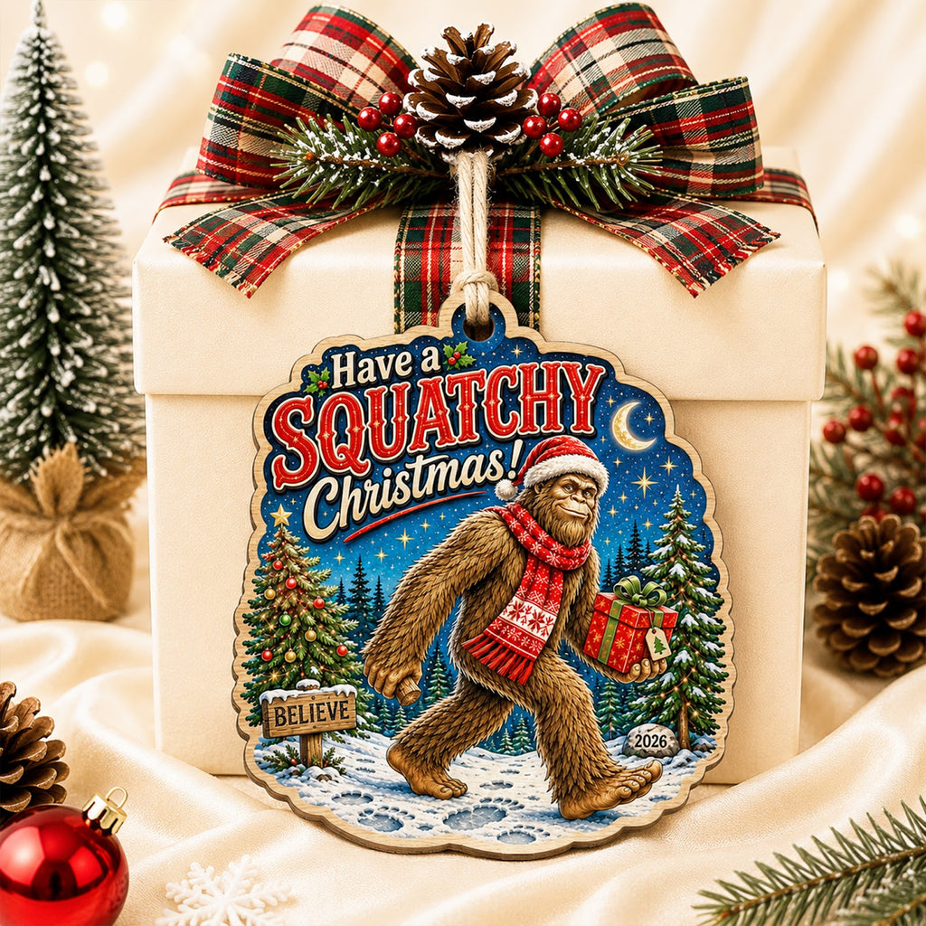 Bigfoot Squatchy Sasquatch Christmas Ornament, Stocking Stuffer For Bigfoot Fan, Wood Ornament