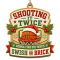 Santa Hatted Ball Drops Through A Netted Rim Amid Holly And Snowflakes. Great Gift For Basketball Players Coaches And Fa