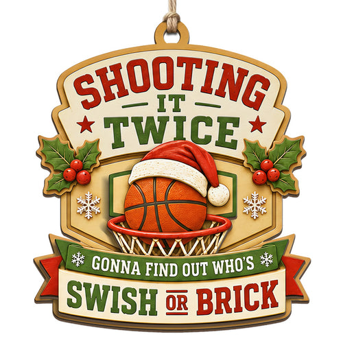 Santa Hatted Ball Drops Through A Netted Rim Amid Holly And Snowflakes. Great Gift For Basketball Players Coaches And Fa
