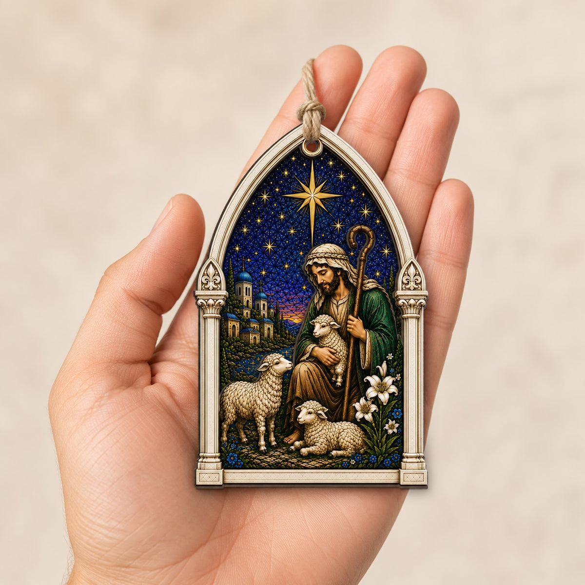 Shepherd Christmas Ornament, Biblical Gift For Christian, Wood Hanging Tree Decoration
