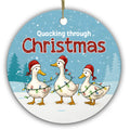 Three Ducks in Santa Hats Wound Together in One Strand of Lights. Ceramic Keepsake for Duck Keepers.