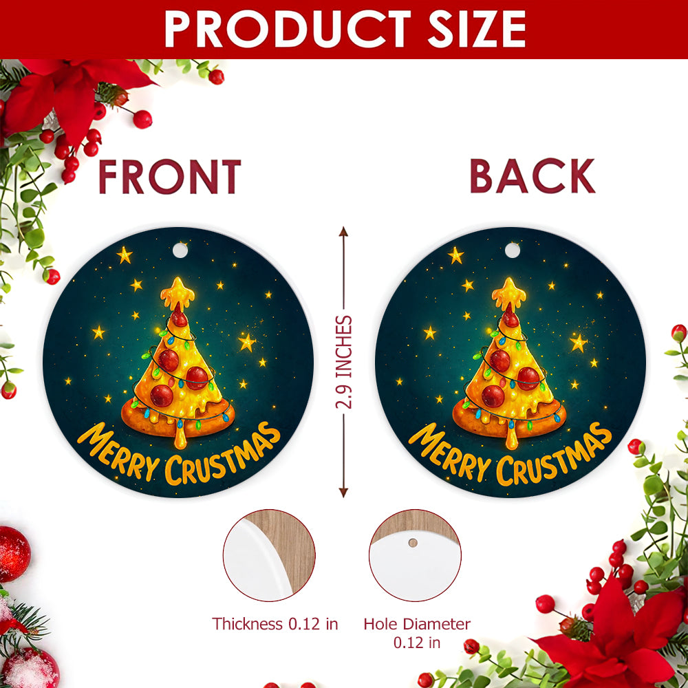 Pizza Christmas Ornament, Merry Crustmas Funny Foodie Gift, Ceramic Hanging Tree Decoration