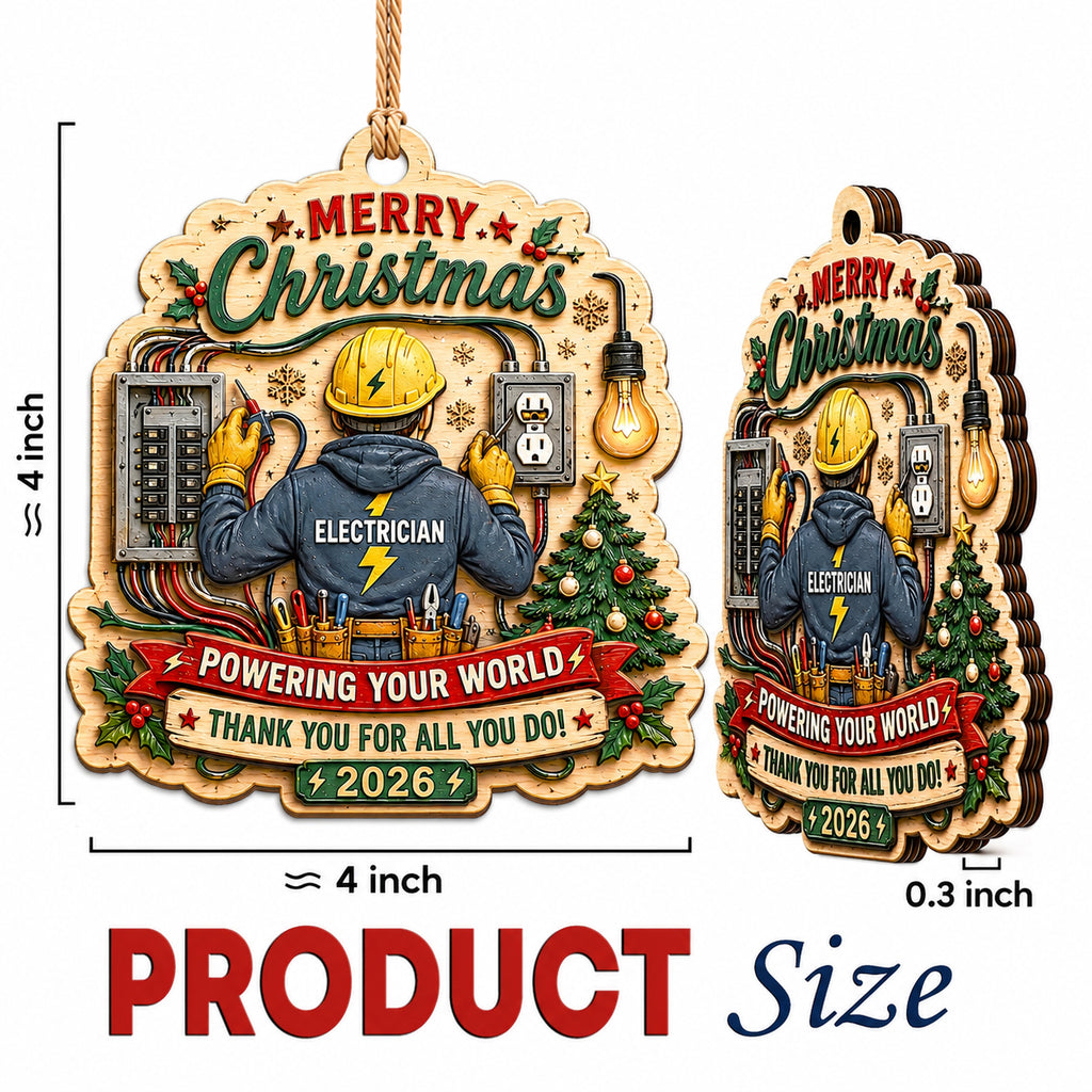 Electrician Christmas Ornament, Stocking Stuffer For Electrician, Wood Hanging Tree Decoration