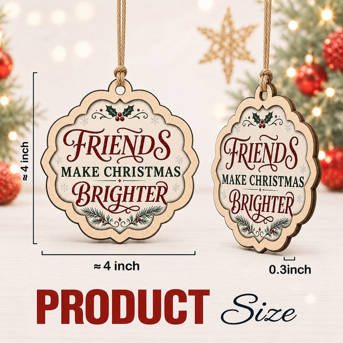 Friends Make Christmas Ornament, BFF Stocking Stuffer, Wood Hanging Tree Decoration