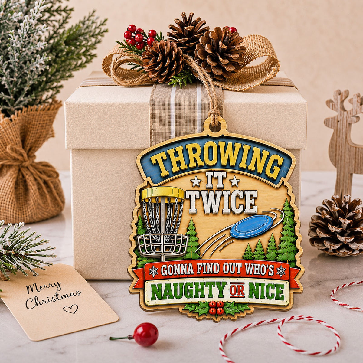 Disc Golf Basket Wood Christmas Ornament