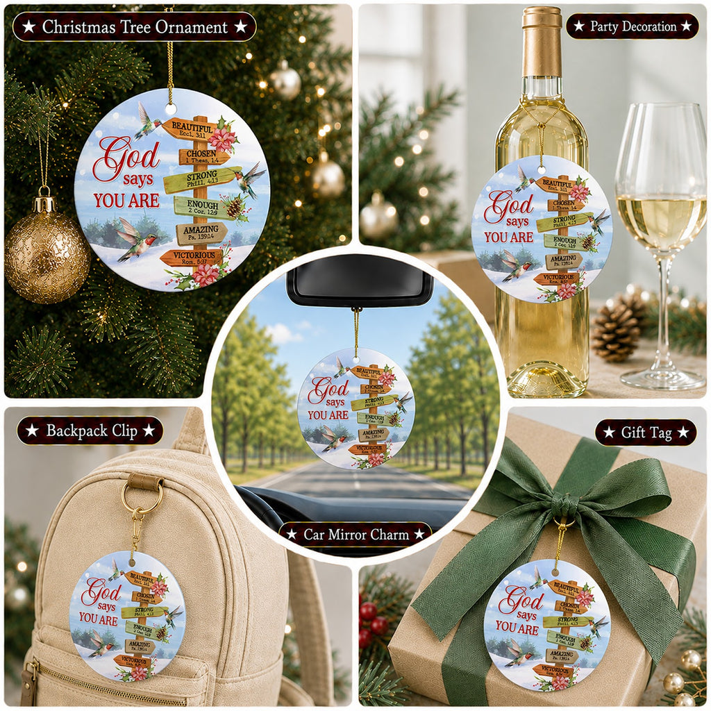 Christian Christmas Ornament, God Says You Are Bible Verse Gift, Ceramic Tree Decoration