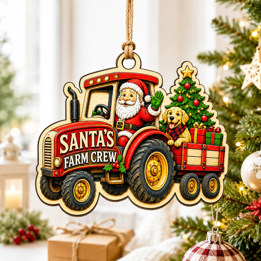 Santa Farm Christmas Country Christmas Ornament, Farmhouse Holiday Keepsake, Wood Ornament