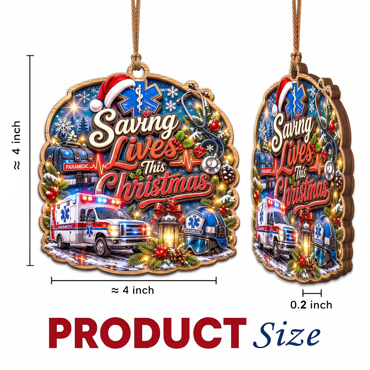 Paramedic Wood Christmas Ornament
