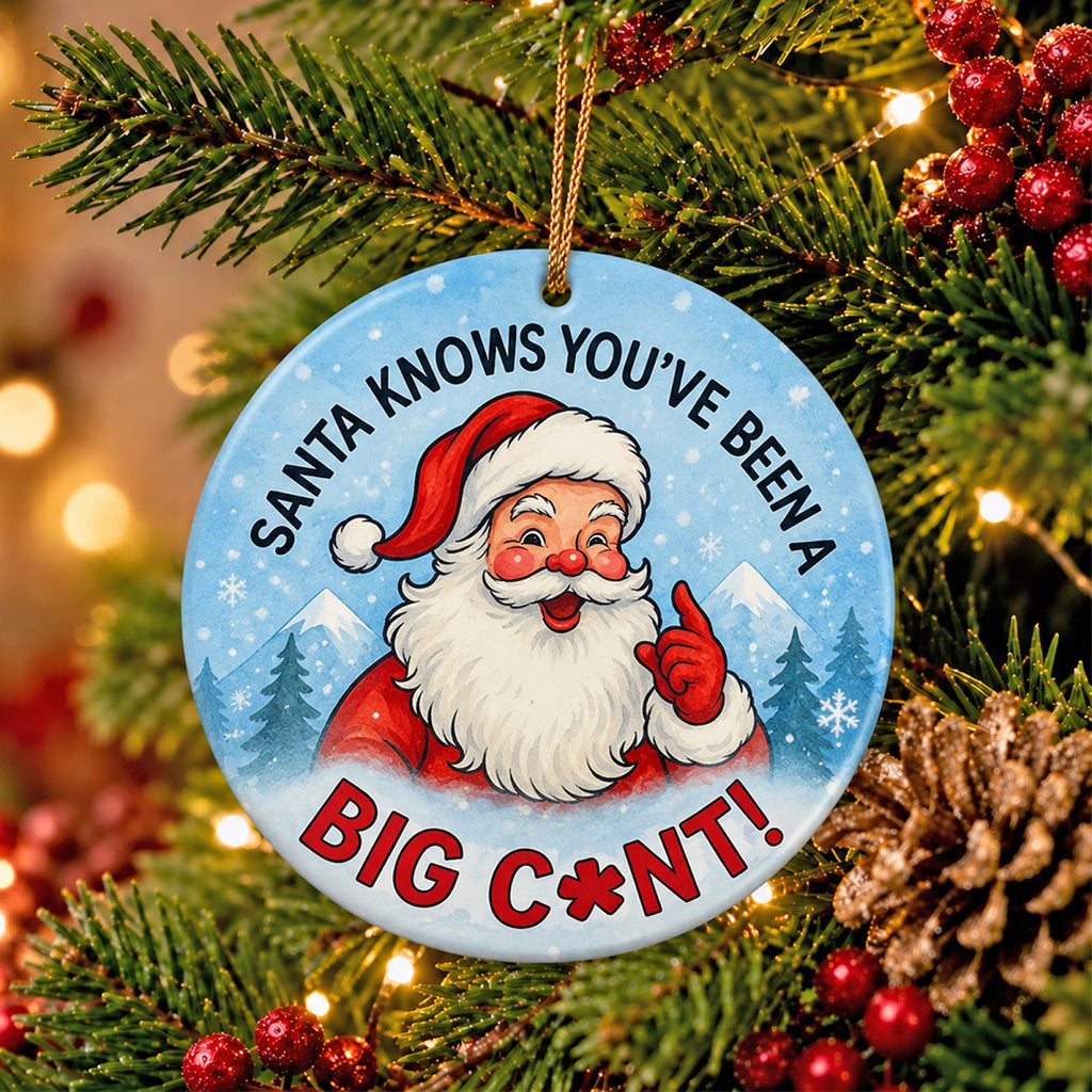 Funny Santa Christmas Ornament, Naughty List Novelty Gift, Ceramic Hanging Tree Decoration