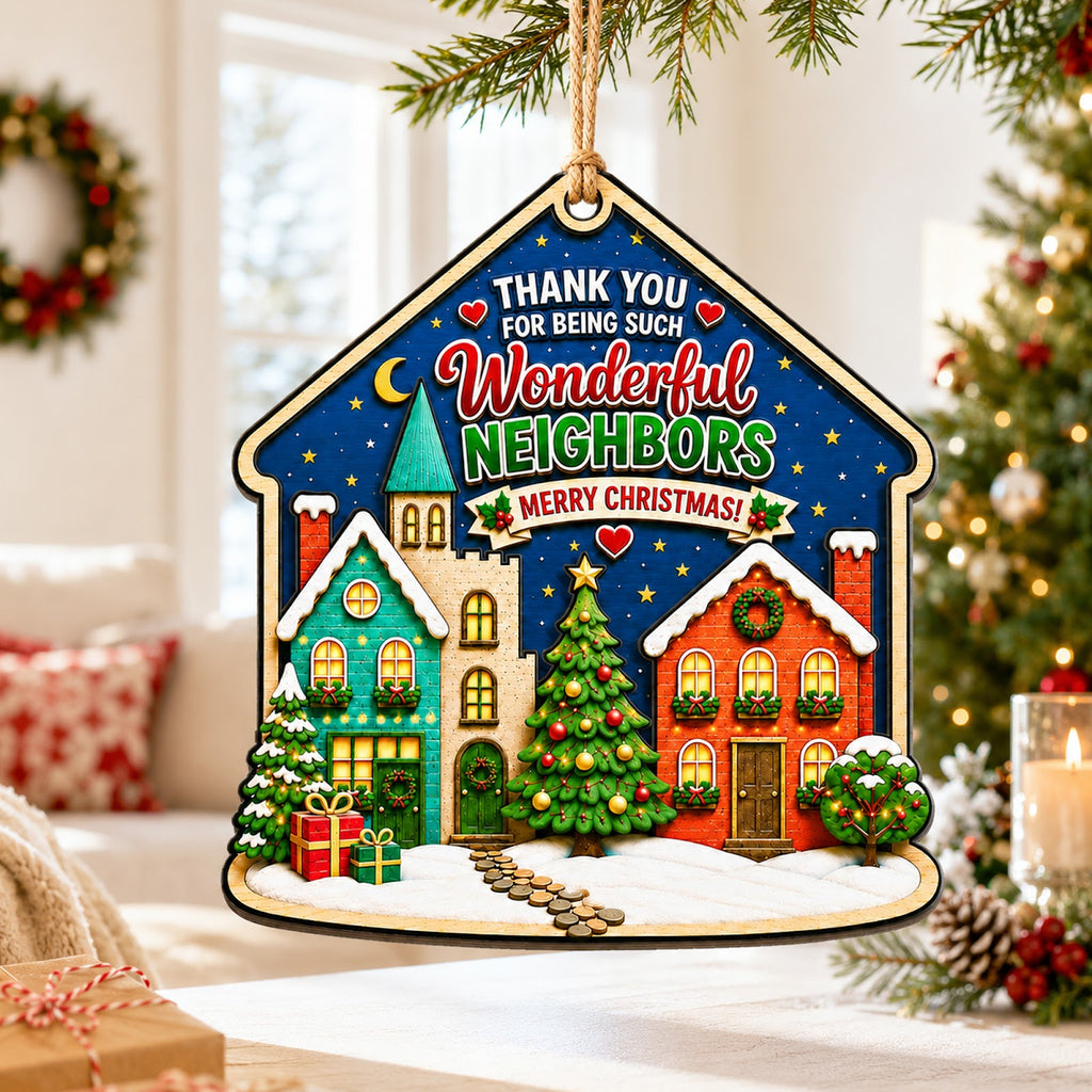 Neighbor Christmas Ornament, Seasonal Thank-You Gift, Wood Hanging Tree Decoration