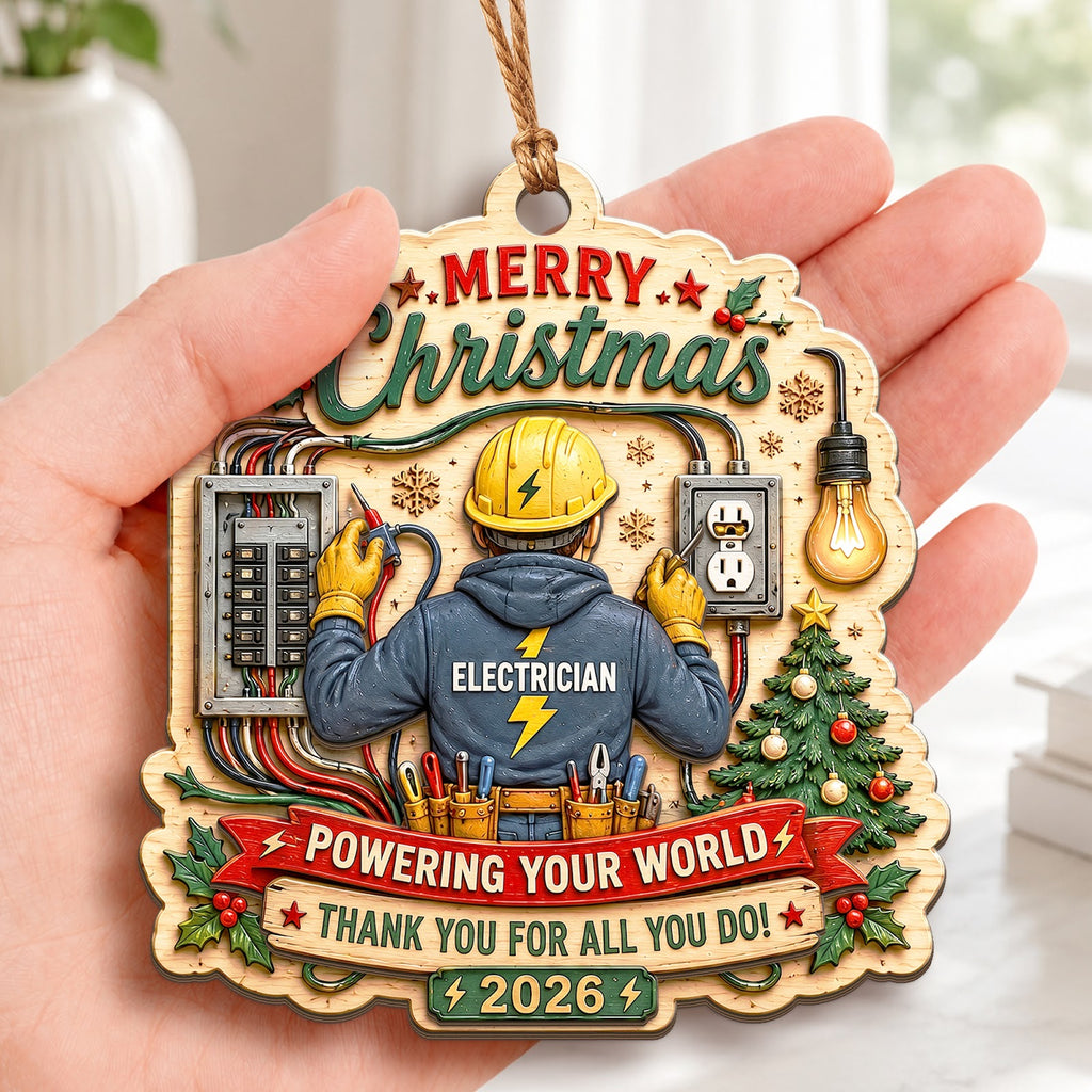 Electrician Christmas Ornament, Stocking Stuffer For Electrician, Wood Hanging Tree Decoration