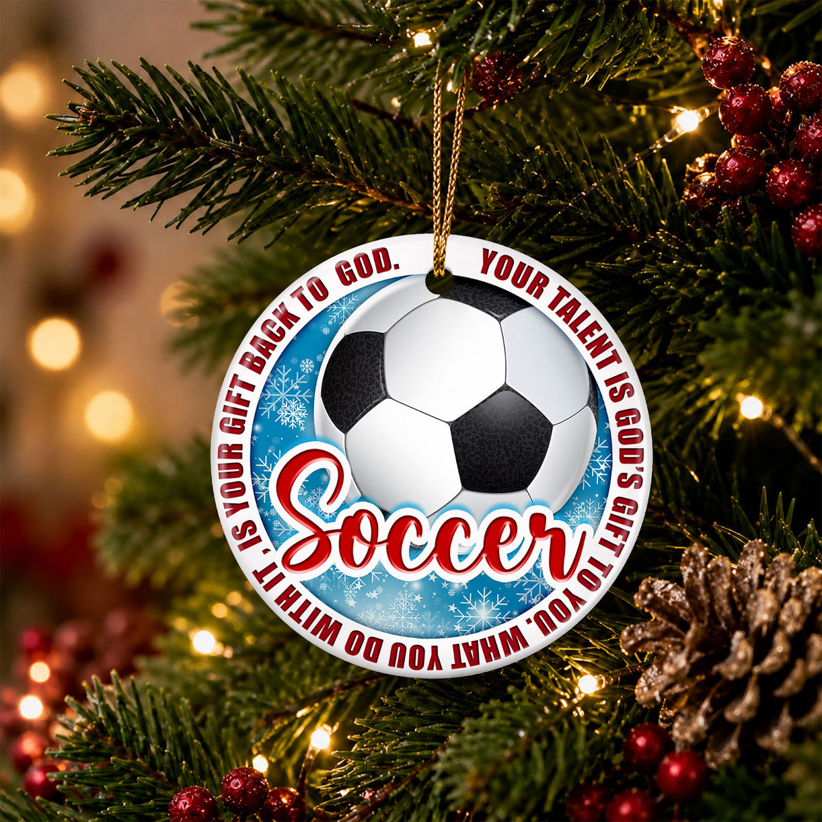Soccer Christmas Ornament, Faith Talent Is A Gift Idea, Ceramic Hanging Tree Decoration