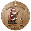 Engraved Santa Landing a Green Fish With a Bucket and Landing Net at His Boot. Ceramic Keepsake for Anglers.