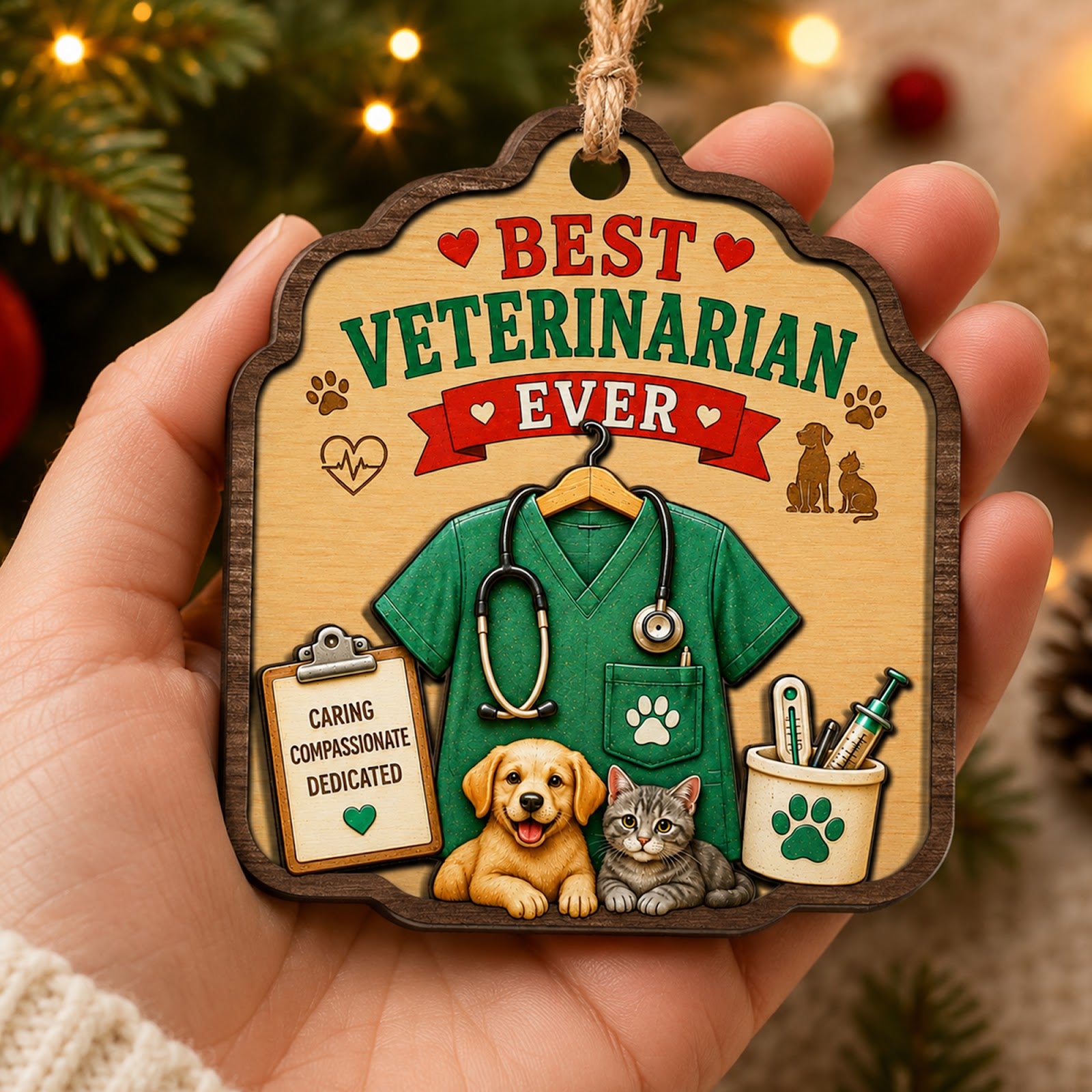 Best Veterinarian Wood Christmas Ornament