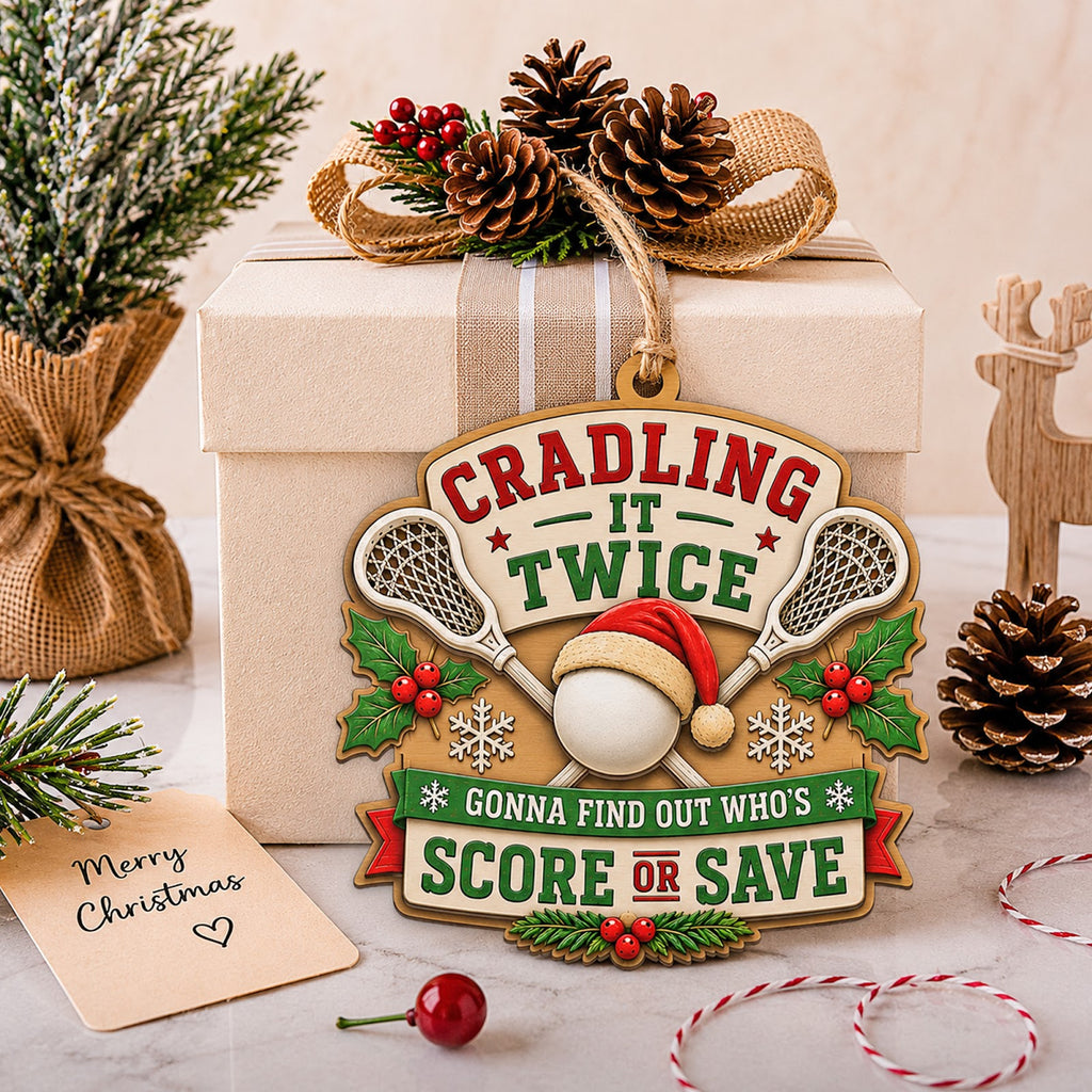 Lacrosse Crossed Sticks Wood Christmas Ornament