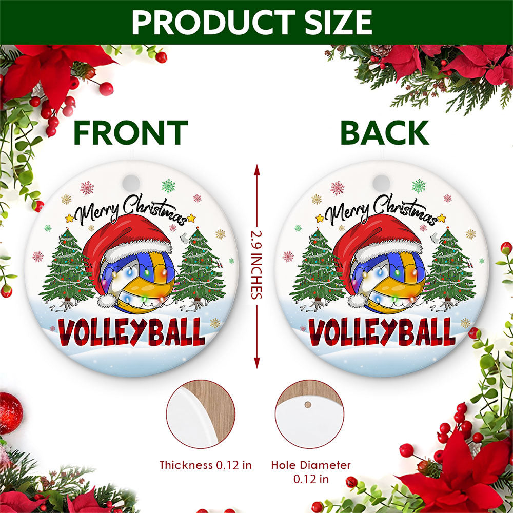 Volleyball Christmas Ornament, Ball In A Santa Hat Team Gift Idea, Ceramic Tree Decoration