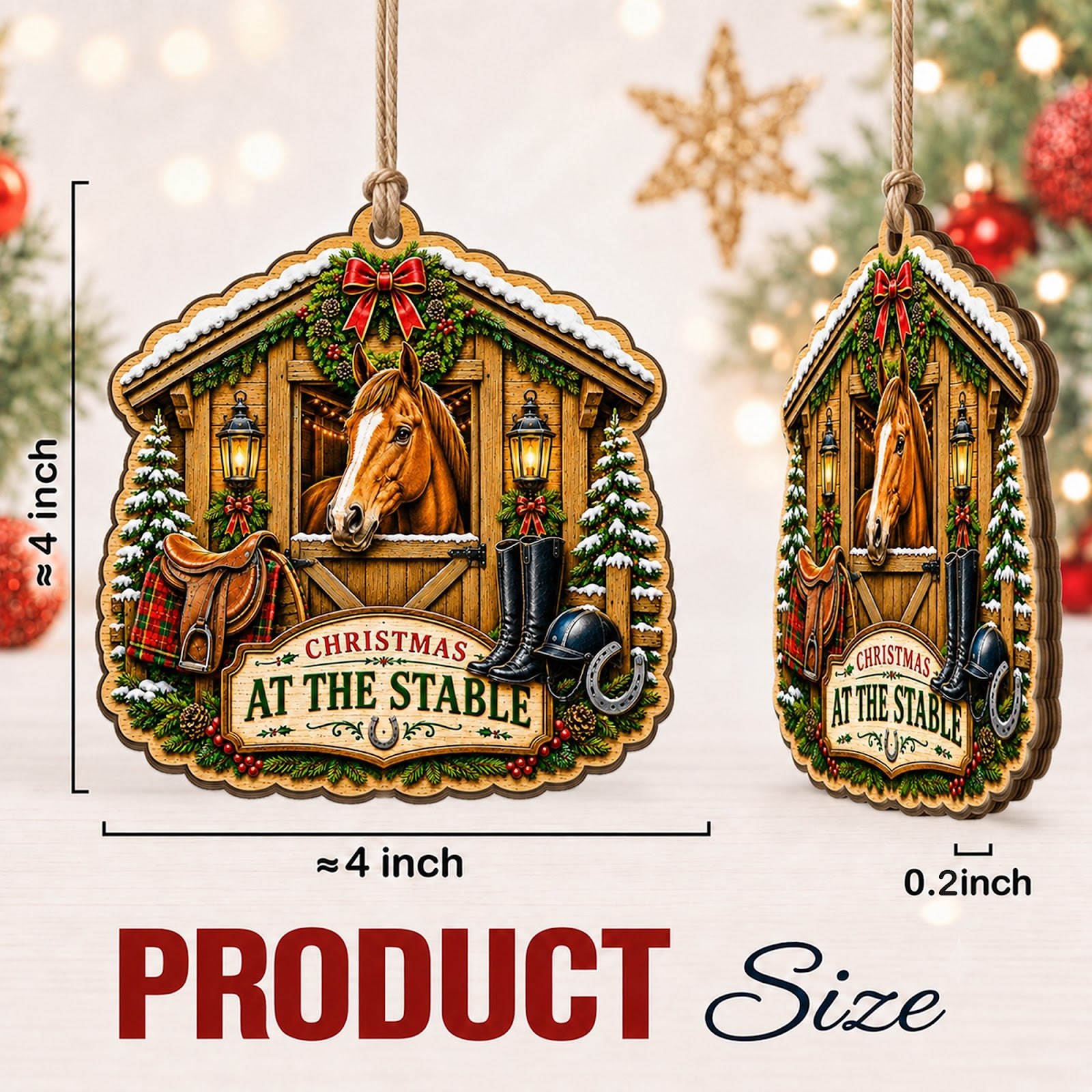 Equestrian Stable Horse Rider Christmas Ornament, Equestrian Keepsake, Wood Tree Decoration