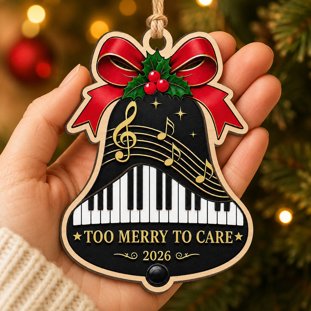 Bell Piano Christmas Ornament, Stocking Stuffer For Pianist, Wood Hanging Tree Decoration