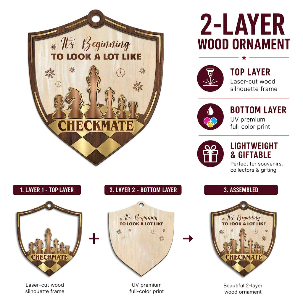 Chess Checkmate Wood Christmas Ornament