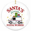 Delivery Van Stacked With Wrapped Gifts on the Roof Among Gold Stars. Ceramic Keepsake for Your Mail Carrier.
