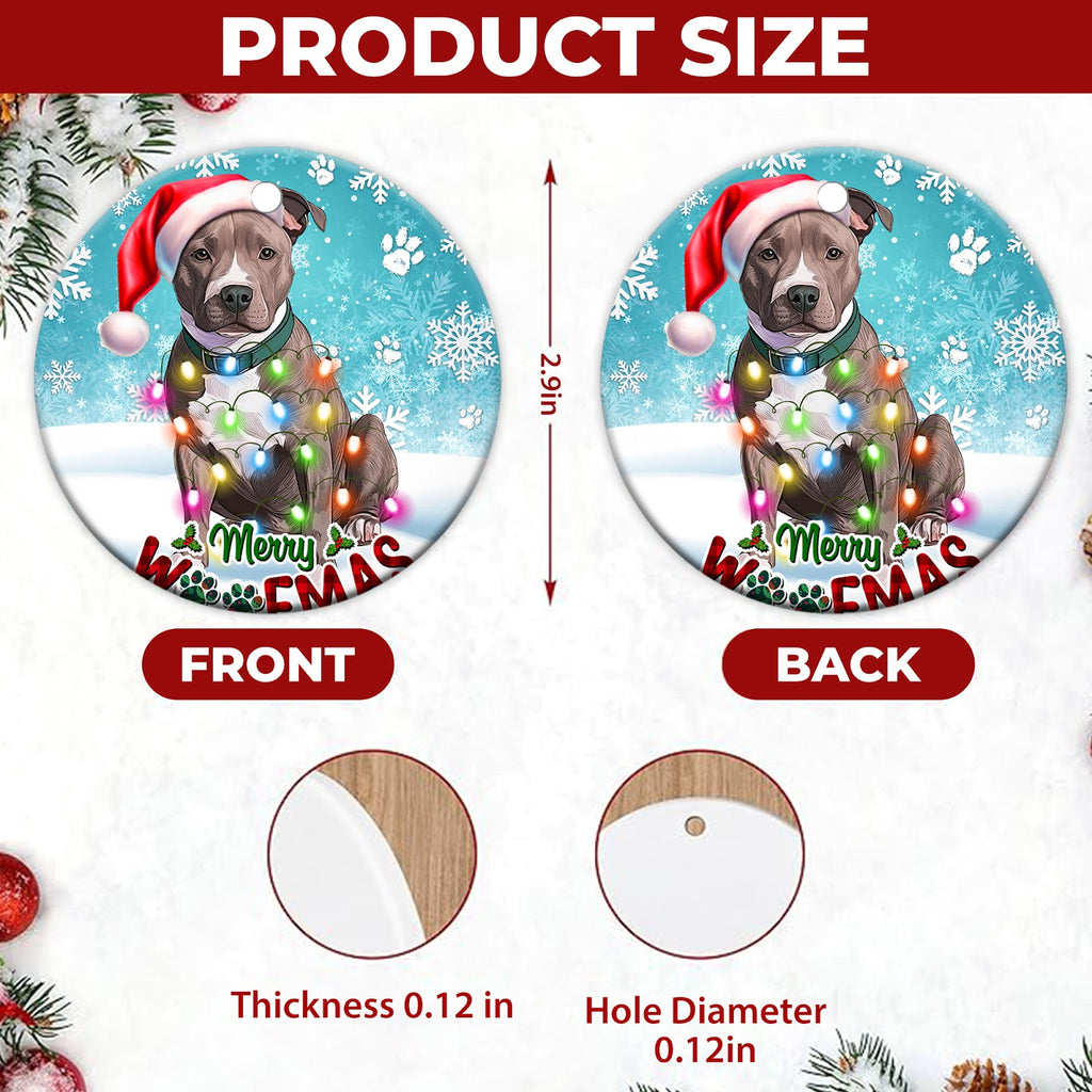 Pitbull Christmas Ornament, Merry Woofmas Rescue Dog Gift, Ceramic Hanging Tree Decoration