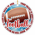 Your Talent Is God's Gift to You. Pebbled Football on Icy Blue, Ceramic Keepsake for Christian Players.