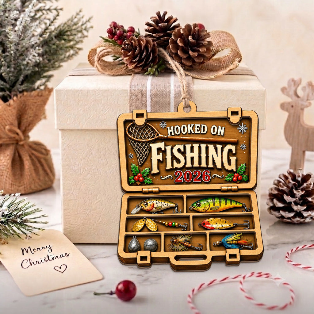 Hooked On Fishing Bass Angler Christmas Ornament, Stocking Stuffer For Fisherman, Wood Ornament