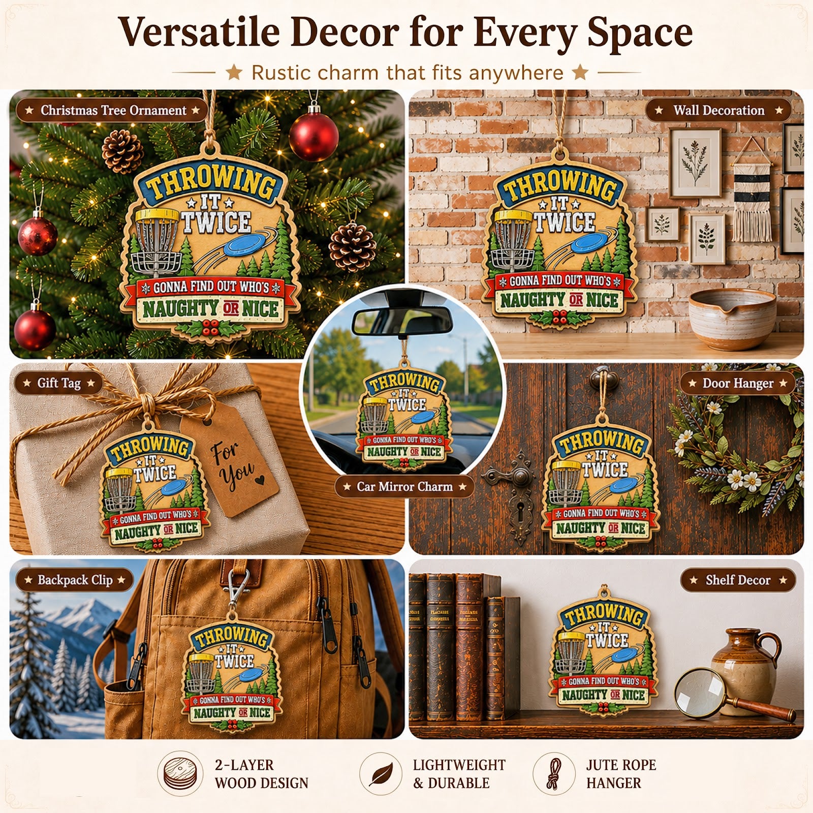 Disc Golf Basket Wood Christmas Ornament