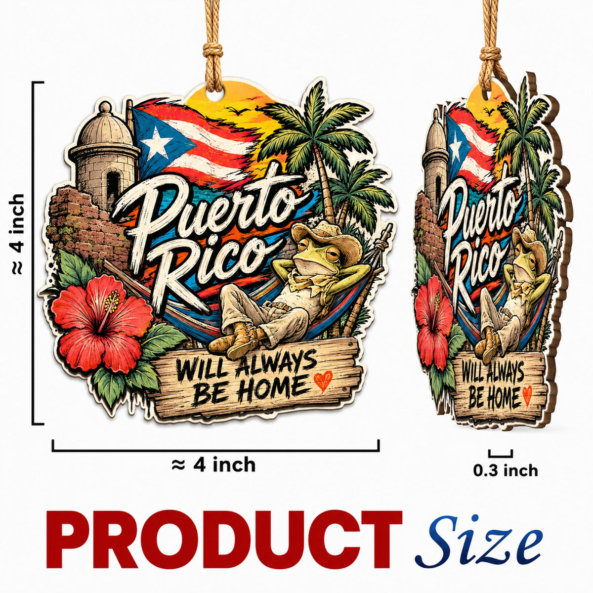 Puerto Rico Christmas Ornament, El Morro San Juan Souvenir Gift, Wood Hanging Tree Decoration