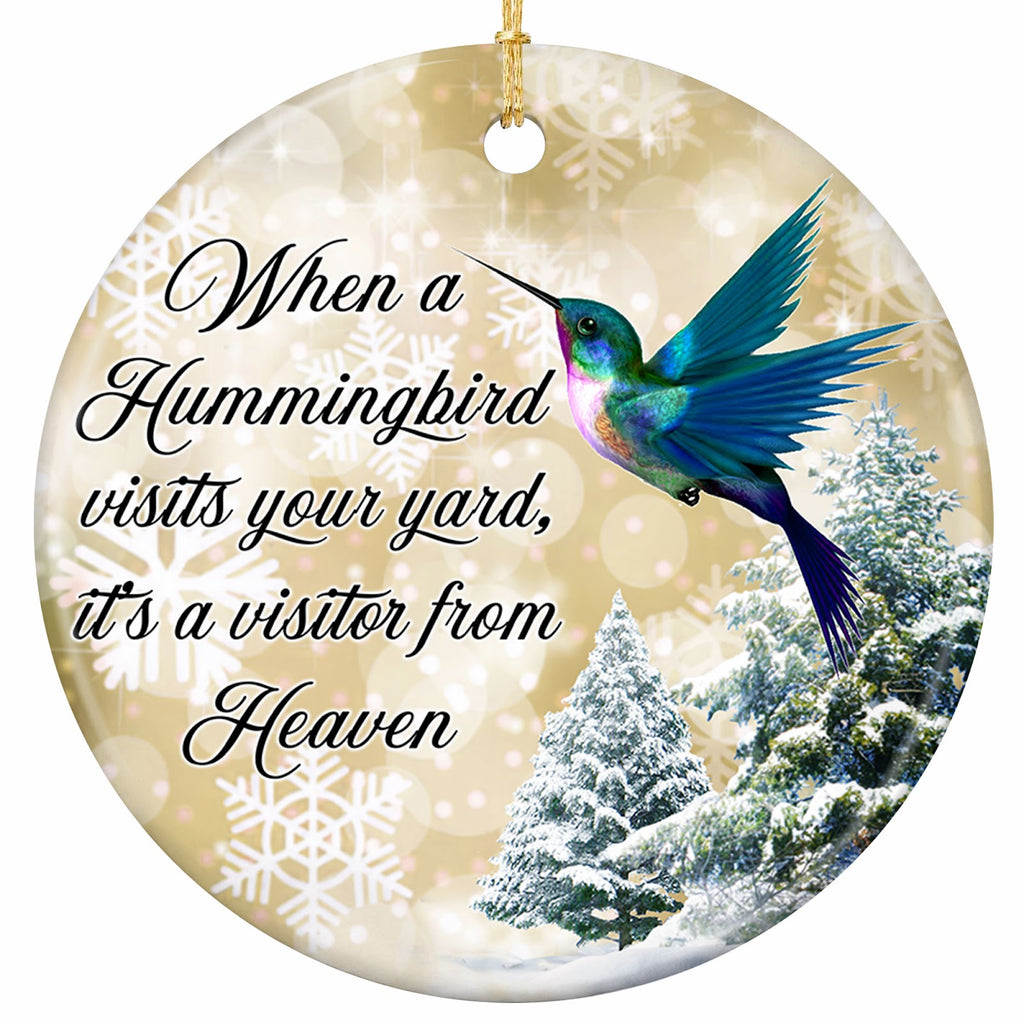 Hummingbird Visitor design on a glazed ceramic disc. Keepsake for bird watchers, and anyone remembering someone they hav