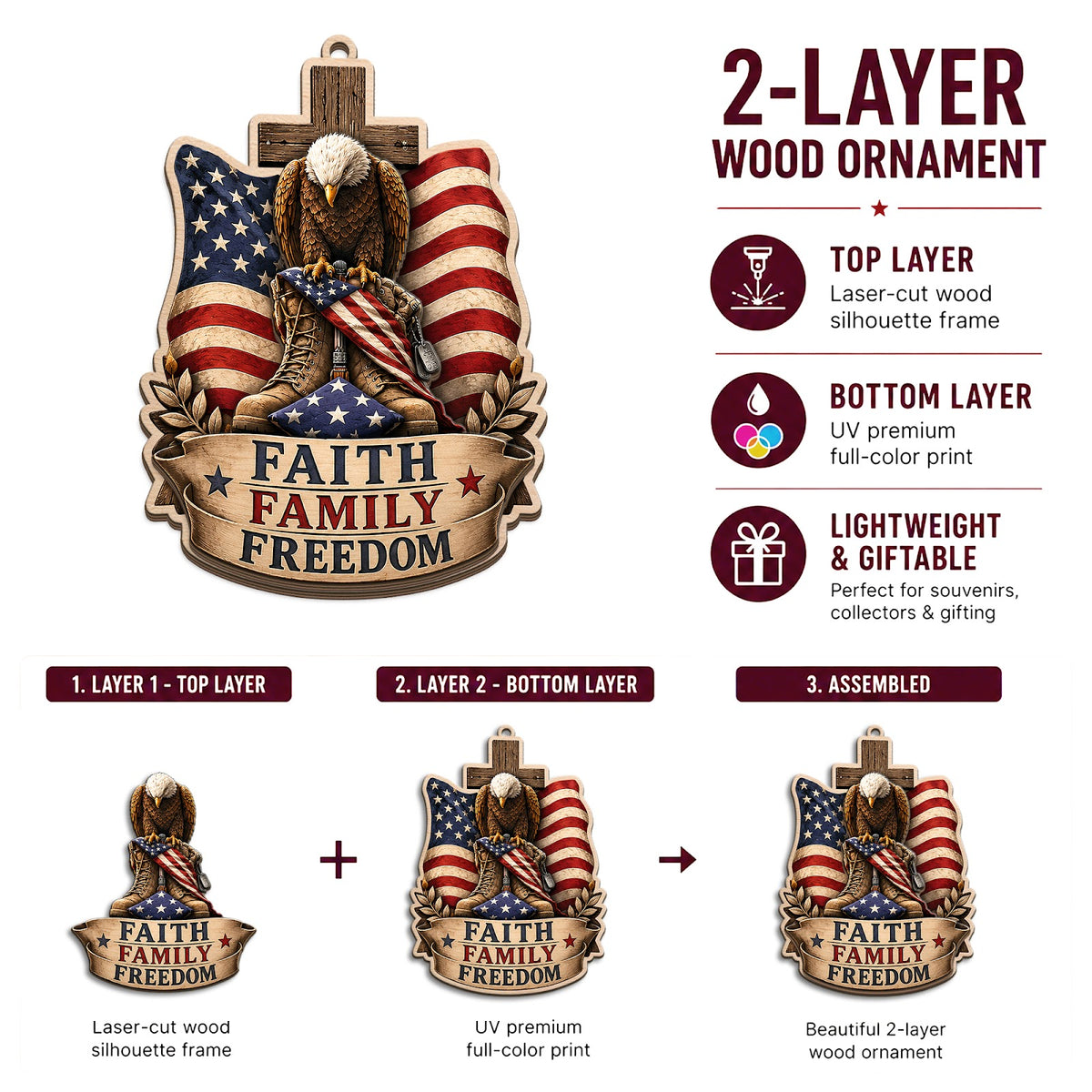 Faith Family Christmas Ornament, Faith And Family Keepsake, Wood Hanging Tree Decoration