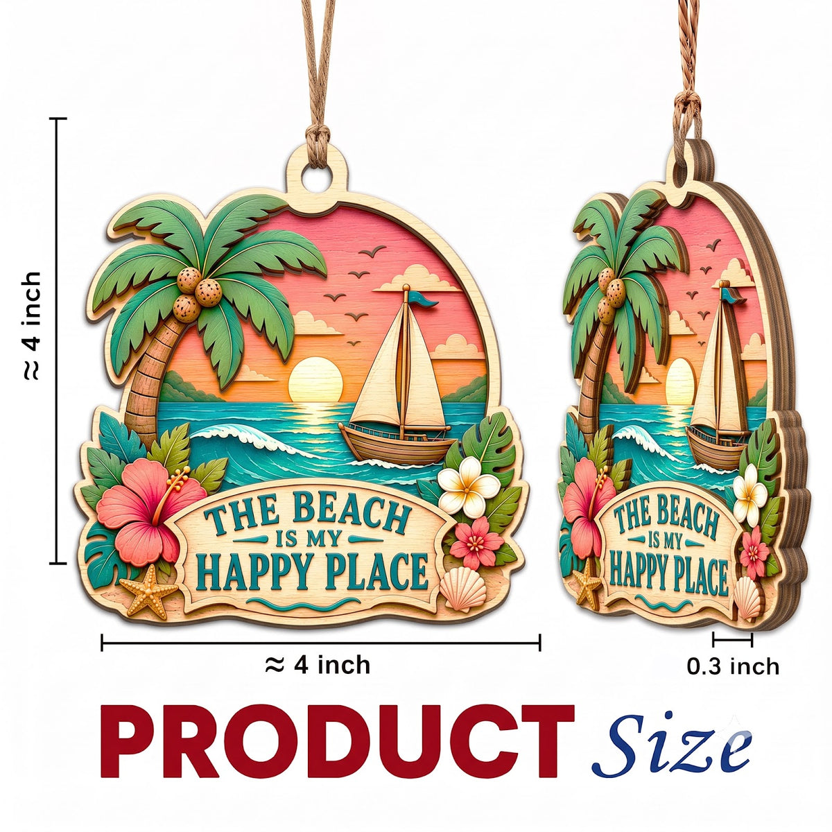 Beach Place Ocean Summer Relax Christmas Ornament, Sandy Shore Keepsake, Wood Tree Decoration