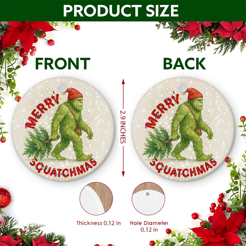 Bigfoot Christmas Ornament, Merry Squatchmas Sasquatch Gift, Ceramic Hanging Tree Decoration