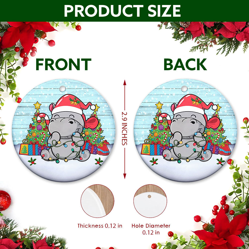 Hippo Christmas Ornament, Cute Santa Hat Animal Gift, Ceramic Hanging Tree Decoration
