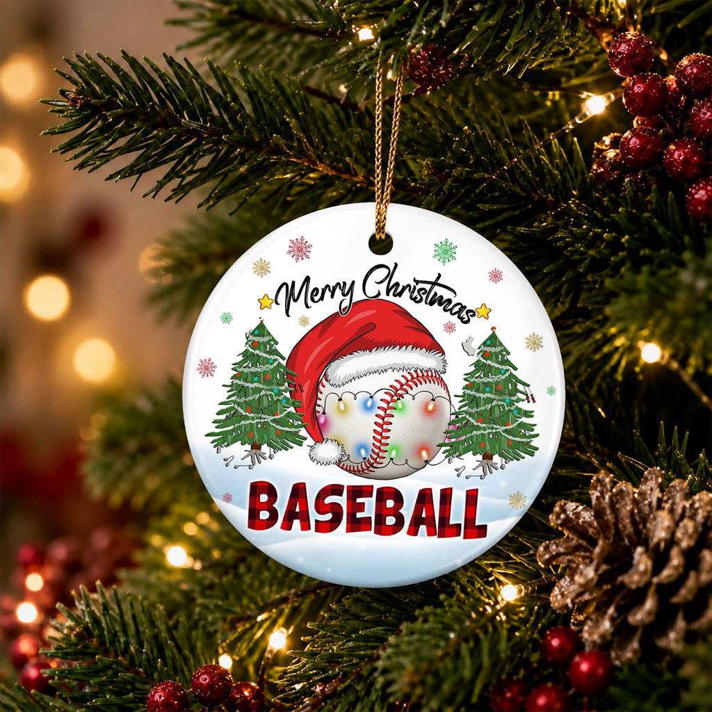 Baseball Christmas Ornament, Ball In A Santa Hat Team Gift Idea, Ceramic Tree Decoration