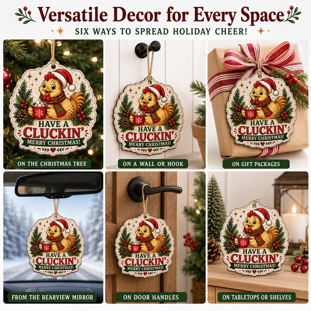 Chicken Christmas Ornament, Stocking Stuffer For Chicken Fan, Wood Hanging Tree Decoration