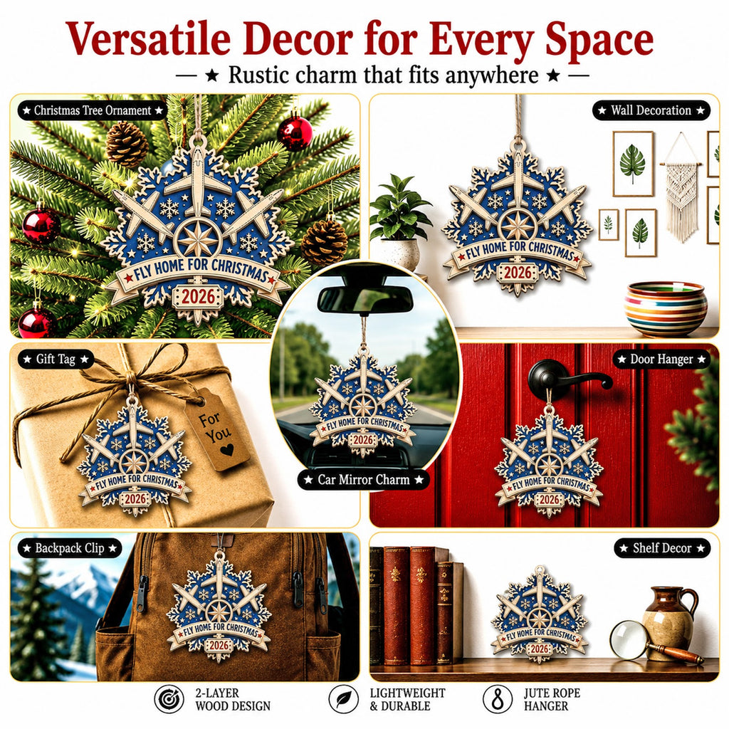 Airplane Snowflake Travel Pilot Christmas Ornament, Stocking Stuffer For Pilot, Wood Ornament