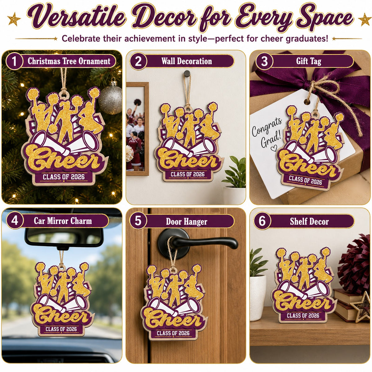 Cheerleader Wood Christmas Ornament